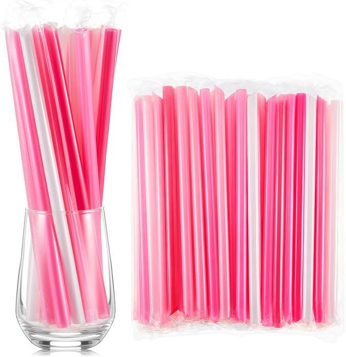 Tessco for you Jumbo Smoothie Straws Bulk Large Plastic Disposable Bubble Tea Straws Wide-Mouthed Individually Wrapped for Tall Homemade Milkshakes Drinking(9.84 Inch,Pink,600 Pcs)