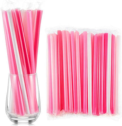 Tessco for you Jumbo Smoothie Straws Bulk Large Plastic Disposable Bubble Tea Straws Wide-Mouthed Individually Wrapped for Tall Homemade Milkshakes Drinking(9.84 Inch,Pink,600 Pcs)