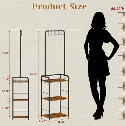 Floor-Standing Purse Organizer for Closet with 5 Hangers & 6 Side Hooks, Tall Purse Rack Stand for Purse Storage, High-Capacity Handbag Organizer, Multi-Purpose Purse Storage Organizer for Small Place