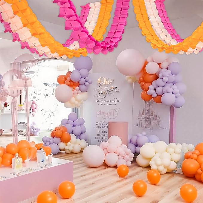 12Pcs Pink and Orange Party Decorations, Hot-Pink Orange Paper Streamers Garland for Girls Women Birthday Sunset Bridal Wedding Baby Shower Backdrop Decor Thanksgiving Friendsgiving Party Decorations