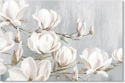 SEVEN WALL ARTS White Magnolia Canvas Wall Art Flowers Pictures Blossom Floral Artwork Vintage Nature Botanical Painting Farmhouse Artwork Decor for Bedroom Living Room Bathroom Office 36"x 24"