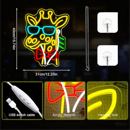 Lucunstar Giraffe Neon Sign Music LED Sign for Wall Giraffe Decor for Bedroom Studio Live House Animal Neon Light Up College Room Music Gifts for Animal Lovers Teens