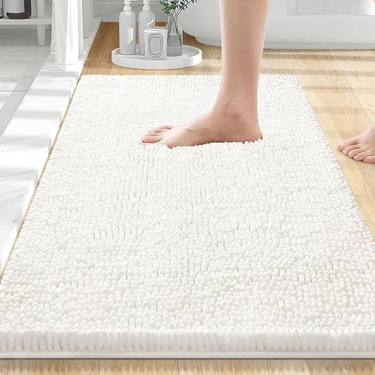Smiry Luxury Chenille Bathroom Rugs 30x20, Extra Soft and Absorbent Shaggy Bath Mat, Machine Washable, Non-Slip Plush Carpet Runner for Tub, Shower, and Floor, Home Decor Accessories, Ivory