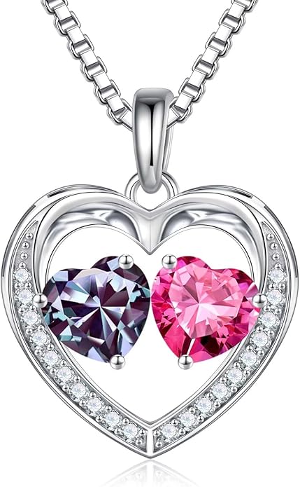 Iefil Christmas Gifts for Women Wife - 925 Sterling Silver Heart Birthstone Necklace, Anniversary Birthday Gifts for Women Wife Girlfriend Mom, Birthstone Jewelry Gift for Her