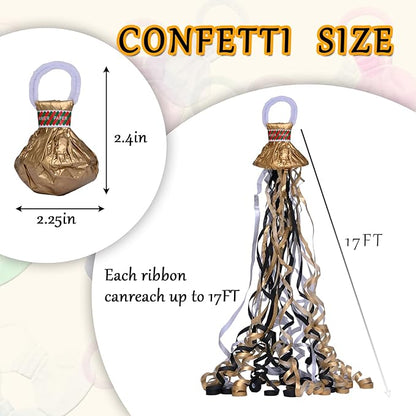 12 Pack Streamer Poppers, Gold/Silver/Black Tri-Tone No Mess Confetti Poppers，Party Poppers No Mess Streamers Easy to Clean Handheld Streamer Cannon，Ideal for Celebrations and Events
