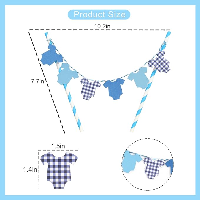Blue Baby Shower Cake Topper - Blue Bodysuit Gingham Cake Topper,Gender Reveal Decor,Baby Shower Cake Decorations,Gingham Onesie Party Decorations (blue-1)