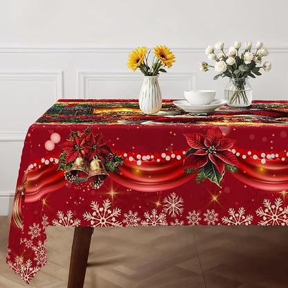 Eikione Retangular Tablecloth 152x220inch, Christmas Tablecloth Waterproof and Wrinkle-Free, Table Covers, Winter Decorations for Home Dining Red Floral