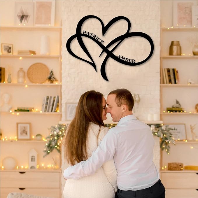 Infinity Heart Metal Name Sign, Unique Infinity Heart Wall Decor Love Sign Plaque Steel Art Geometric Wall Decor Set Cut Out for Outside (Love Sign 10)