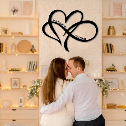 Infinity Heart Metal Name Sign, Unique Infinity Heart Wall Decor Love Sign Plaque Steel Art Geometric Wall Decor Set Cut Out for Outside (Love Sign 10)