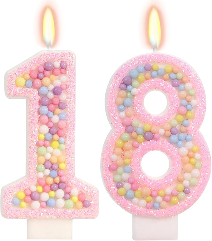 Birthday Candles - Number 18 Candle, Colorful Macaron Candles, 18 Year Old Birthday Decorations, Cake Decorations, Sweet Theme Party Supplies (Pink)