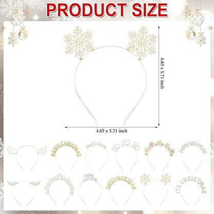 Yunlly 12 Pcs Christmas Headbands Set Rhinestone Xmas Headbands Cute Reindeer Antler Snowflake Star Headpiece Christmas Happy New Year Holiday Party Accessories for Women Girls
