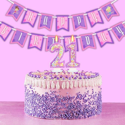 Purple Birthday Candles - Number 21 Candle, Colorful Macaron Candles, 21 Birthday Decorations for Girls, Purple Cake Decorations, Theme Party Supplies