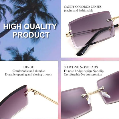 FEISEDY Vintage Rimless Sunglasses Rectangle Frameless Candy Color Glasses Women Men B2642