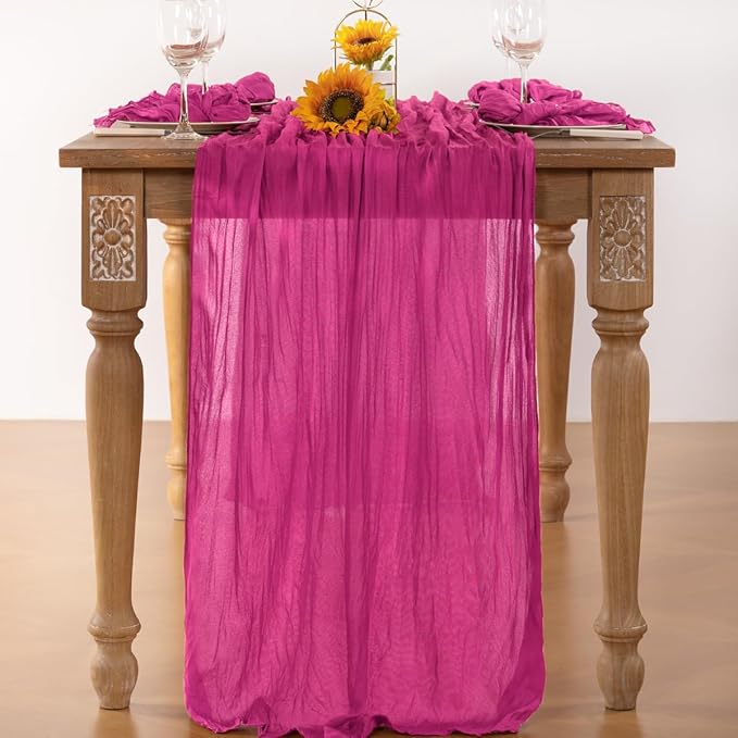 Hot Pink Cheesecloth Table Runner Christmas Table Runner Boho Gauze 120 Inches Fuschia Cheese Cloth Table Decor for Xmas Holiday Season Parties Weddings Bridal Baby Shower Birthday