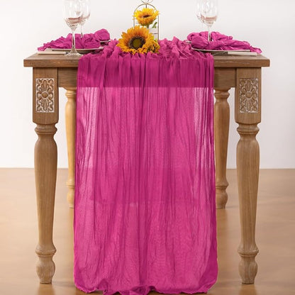 Hot Pink Cheesecloth Table Runner 4 Pack Christmas Table Runners Boho Gauze 120 Inches Fuschia Cheese Cloth Table Decor for Xmas Holiday Season Parties Weddings Bridal Baby Shower Birthday