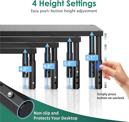 OPNICE Desk Organizers and Accessories, Adjustable Computer Monitor Stand Riser, Laptop Stand for Desk, Office Desk Accessories & Workspace Organizers for Home Office, Black-2P