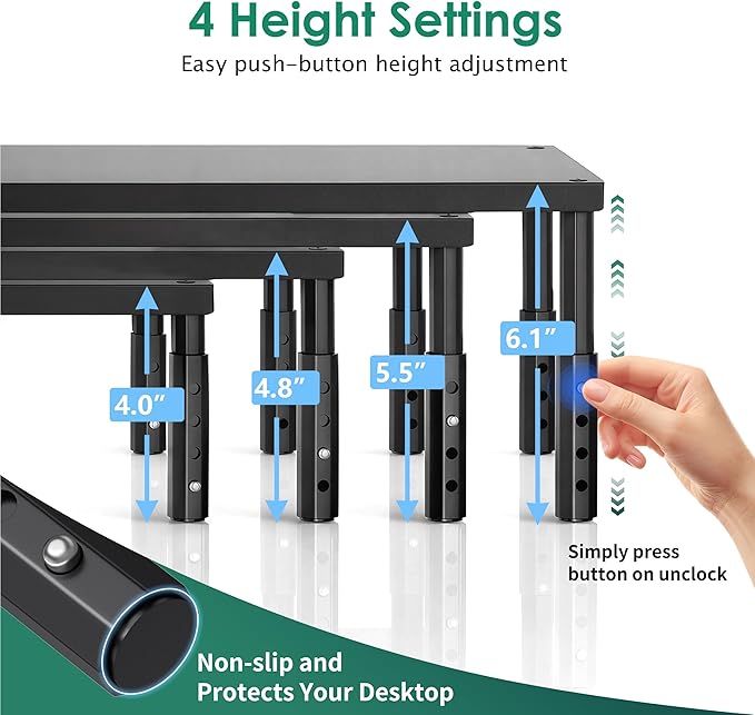 OPNICE Desk Organizers and Accessories, Adjustable Computer Monitor Stand Riser, Laptop Stand for Desk, Office Desk Accessories & Workspace Organizers for Home Office, Black Wood