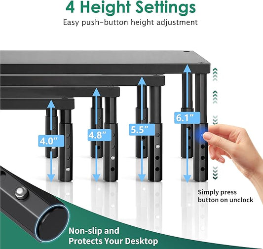 OPNICE Desk Organizers and Accessories, Adjustable Computer Monitor Stand Riser, Laptop Stand for Desk, Office Desk Accessories & Workspace Organizers for Home Office, Black Wood