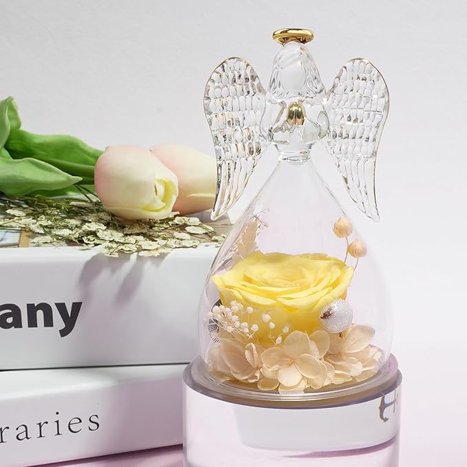 Miofula Preserved Flower Rose Birthday Gifts for Mom, Angel Figurines with Forever Real Rose Gifts for Her Mom Grandma, Angels Gifts for Mothers Day Christmas Anniversary Thanksgiving Birthday Gifts