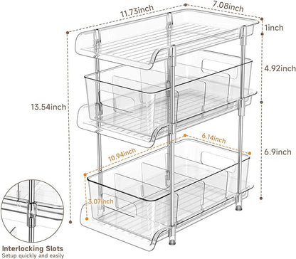 3 Tier Clear Bathroom Organizer with Dividers, Multi-Purpose Pull-Out Pantry Organization and Storage, Under Sink Closet Organizers and Storage, Vanity Skincare Cosmetic Organizer Medicine Bins
