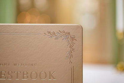 Floral Embossed Wedding Guest Book Set - 9 x 7.5 Hardcover Guestbook for Wedding Reception Sign in, Messages, Bridal Shower Engagement Party (Champagne Gold)
