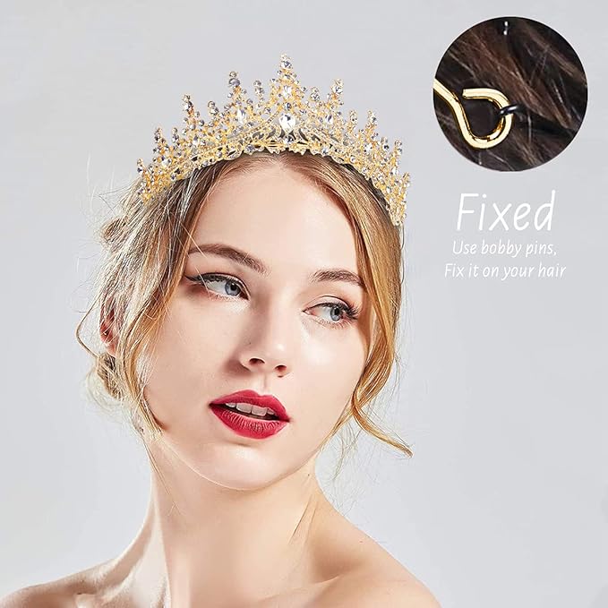 TOBATOBA Gold Crown for Women Wedding Tiara for Women Queen Crown Crystal Tiara Crown Wedding Tiaras for Bride Royal Princess Crowns for Flower Bouquets Quinceanera Headpiece for Birthday Prom Pageant