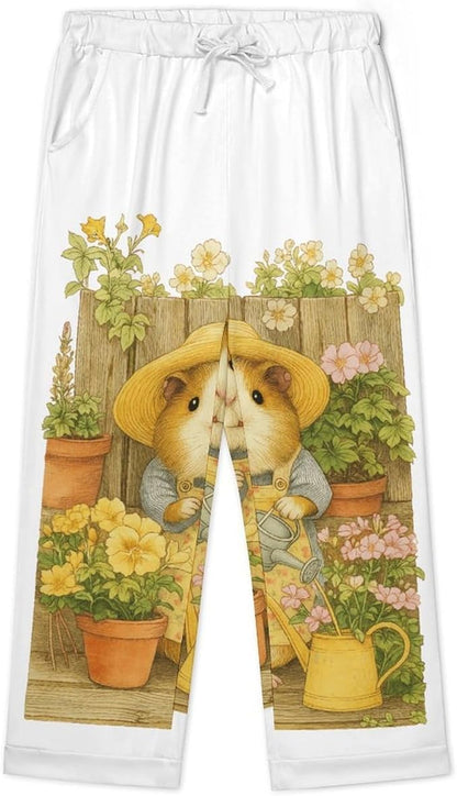 Lemons Leaves Ceramic Style Womens Pajama Set Long Sleeve Pajamas Top And Pants Soft Loungewear Pjs Sets