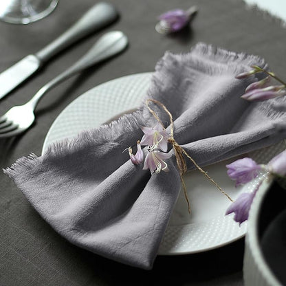 Handmade Cloth Napkins 100% Cotton Napkins with Fringe，Delicate Handmade Cloth Napkins for Dinners, Parties, Weddings and More，18 x 18 Inch Set of 4 - Grey