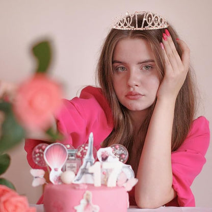 CIEHER 17th Birthday Crown and Sash for Girls, It's My 17 Bday Sash, 17th Birthday Decorations Rose Gold