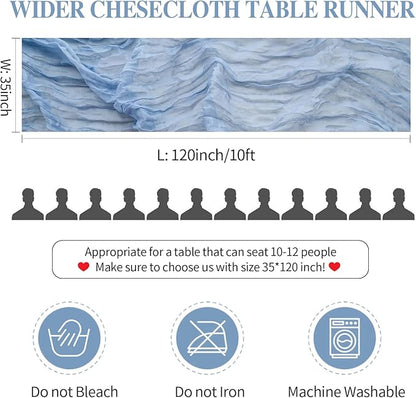 12 Pack Dusty Blue Cheesecloth Table Runners 35x120 Inch,10FT Boho Blue Gauze Table Runner Cheese Cloth for Wedding Party Baby Shower Christmas Home Decorations