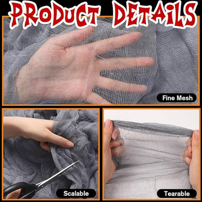 400" x 85" Halloween Creepy Cloth Decoration,Large Grey Spooky Fabric Cloth Scary Gauze Cheesecloth for Haunted House Halloween Party Yard Wall Indoor Outdoor Decor