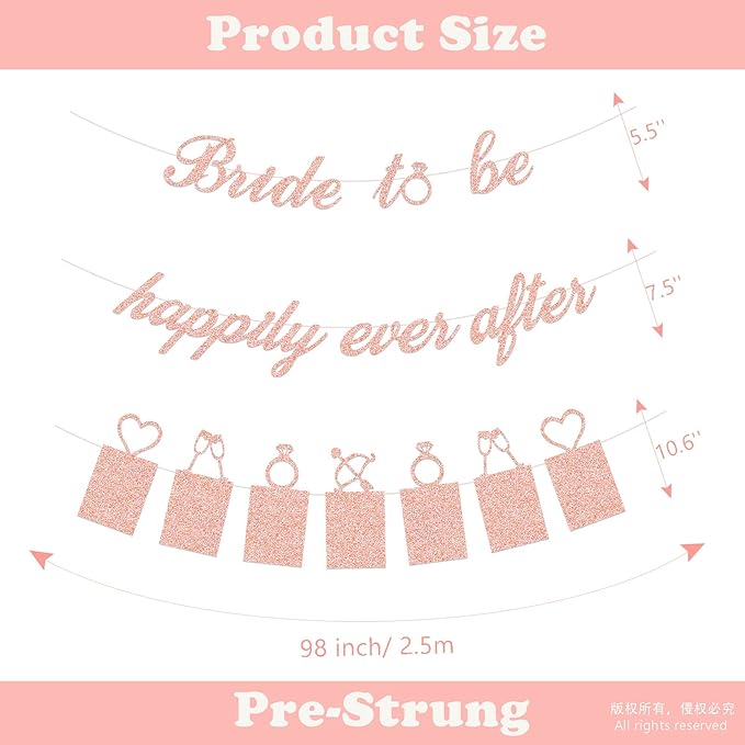 Concico Bridal Shower Decorations - Bride to be happily ever after Banner and Photo Banner for Bridal Shower/Wedding/Engagement Party Kit Supplies Decorations decor(Rose Gold)