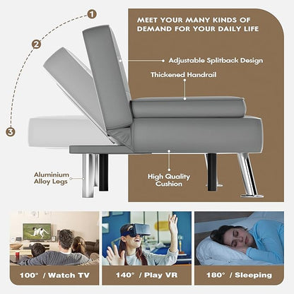 Homall Futon Sofa Bed, Leather Futon Couch with Removable Armrests, Adjustable Recliner Sleeper Sofa Bed with Dual Cup Holders for Living Room, Apartment, Office (Gray)