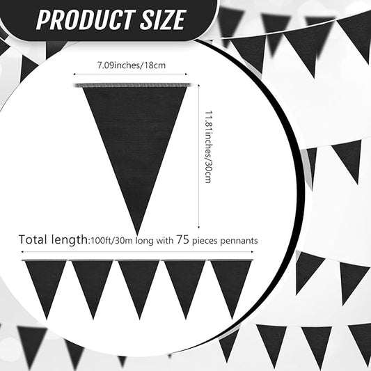 100 Feet Pennant Banners Flags 75 Solid String Triangle Flags for Grand Opening, Carnival Theme Birthday Party Decoration Outdoor Events Classroom Decoration(Black)