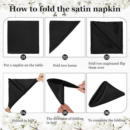 Bailarina 120 Pack Black Satin Napkins,17x17 Inches Wedding Napkins Square Soft Silky Table Napkins Bulk Decorative Elegant Cloth Napkin for Party Decoration, Banquet,Wedding,Graduation