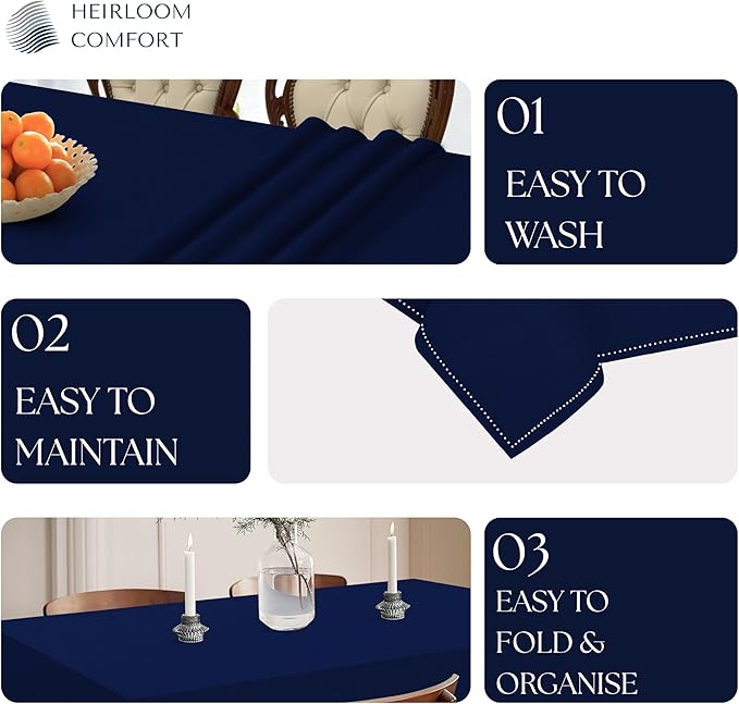 Indigo Blue 100% Cotton Tablecloth, Table Cover 52x70 Inch, Fits 4-6 Seats, Soft, Durable, Washable, Wrinkle Resistant, Rectangle Table Cloth for Dining, Birthdays, Summer Gatherings