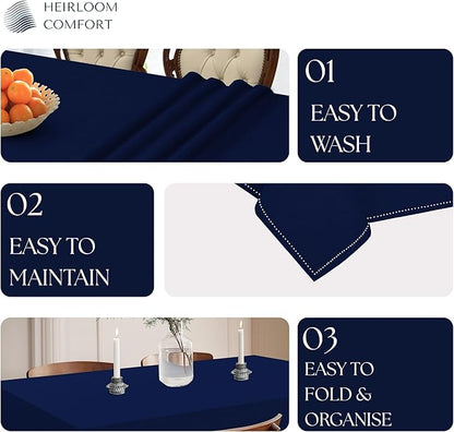 Indigo Blue 100% Cotton Tablecloth, Table Cover 52x70 Inch, Fits 4-6 Seats, Soft, Durable, Washable, Wrinkle Resistant, Rectangle Table Cloth for Dining, Birthdays, Summer Gatherings
