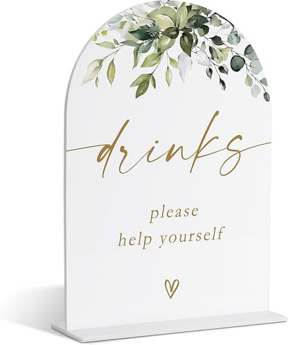 Drinks Bar Sign, Greenery Gold Bridal Shower Decorations, Bar Sign for Marriage, Wedding Signs for Ceremony and Reception, Engagement Decor, Wedding Table Acrylic Decor, Bachelorette Party Favors - 21