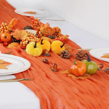 10 Packs Orange Fall Thanksgiving Table Runner Cheesecloth 35x120 Inches Burnt Orange Cheese Cloth Table Runner Sheer Boho Rustic Gauze Table Cloth for Wedding Party Baby Shower Decor