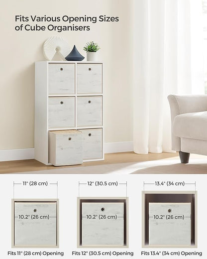 SONGMICS Storage Cubes, Set of 6 Storage Bins with Handles, Foldable Oxford Fabric and Non-Woven Fabric Storage Boxes, 10.2 x 10.2 x 11 Inches, Fit Cube Storage Unit, Vintage White URFB126W01