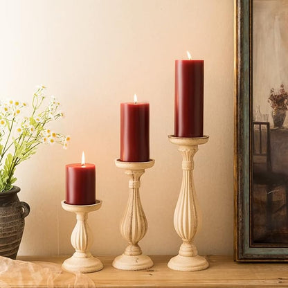 MOZEAL 3" x 6" Hand-Poured Unscented Candle,Dripless Pillar Candle Set of 3,Long Lasting Burning,Approx 120 Hours Burn Time,Rustic Country Style,for Wedding,Dinner,Christmas and Home Decor,Dark Red