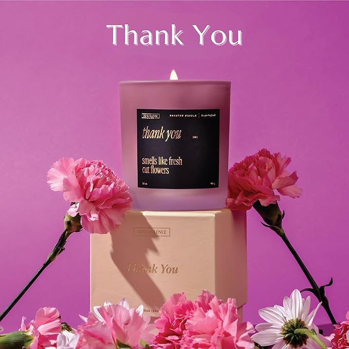 Benevolence LA Thank You Scented Candles | 10 oz, 40-50 Hour Burn, Thank You Gifts for Women, Men Coworkers | Appreciation Gifts for Best Friend | Fall Candles - Smells Like Fresh Cut Flowers