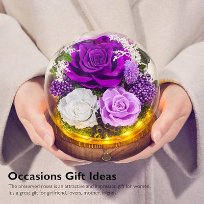 Forever Flowers for Delivery Prime, Preserved Rose in Glass Dome, Gifts for Women Birthday, Long-Lasting Flowers for Mom Wife Grandma Valentine's Day Mother's Day Christmas Anniversary, Purple
