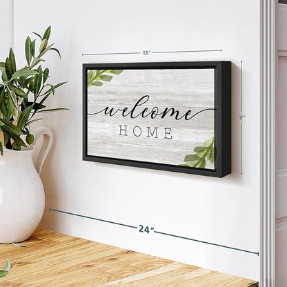Elephant Stock Rustic Welcome Home Wall Art - Horizontal Floating Framed Canvas - 1-Piece Living Room Wall Decor - Digital Art Inspirational And Typography Canvas Print - Gray and Black Decor for Wall by Natalie Carpentieri - 13" X 9"