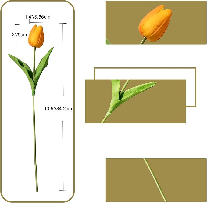 ONLY ART Artificial Orange Tulips 20 Pcs – 13.5 Inch PU Faux Flowers with Bendable Stems for Home Décor, Wedding Centerpieces, DIY Floral Arrangements, Table Decorations