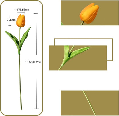 ONLY ART Artificial Orange Tulips 20 Pcs – 13.5 Inch PU Faux Flowers with Bendable Stems for Home Décor, Wedding Centerpieces, DIY Floral Arrangements, Table Decorations