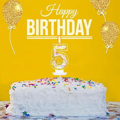 5th Birthday Candle for Cake, Colorful Macaron Numeral Candles for Girls/Boys, Sponge Birthday Party Cake Decorations, Golden Cake Topper(Number 5)