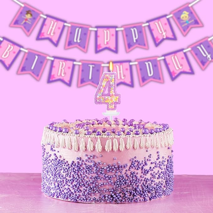 Birthday Candles - Number 4 Candle, Colorful Macaron Candles for Boys/Girls, Purple Party Decorations, Purple Cake Decorations
