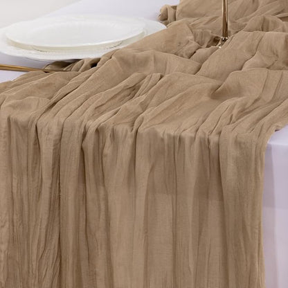 Socomi 3pcs Nude Brown Cheesecloth Table Runner Fall Thanksgiving Boho Rustic Gauze 120 inch 10FT Cheese Cloth Runner for Wedding Party Baby Shower Birthday Home Decor Holiday Decorations