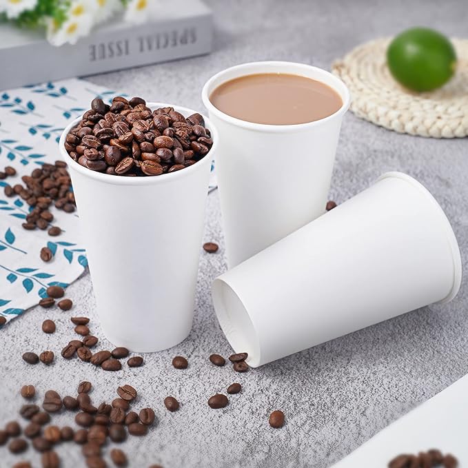 LITOPAK 210 Pack 16 oz Disposable Paper Coffee Cup, Hot/Cold Beverage Drinking Cups for Water, Paper Coffee Cups, White Hot Coffee Cups, Suitable for Party, Picnic, Travel, and Events